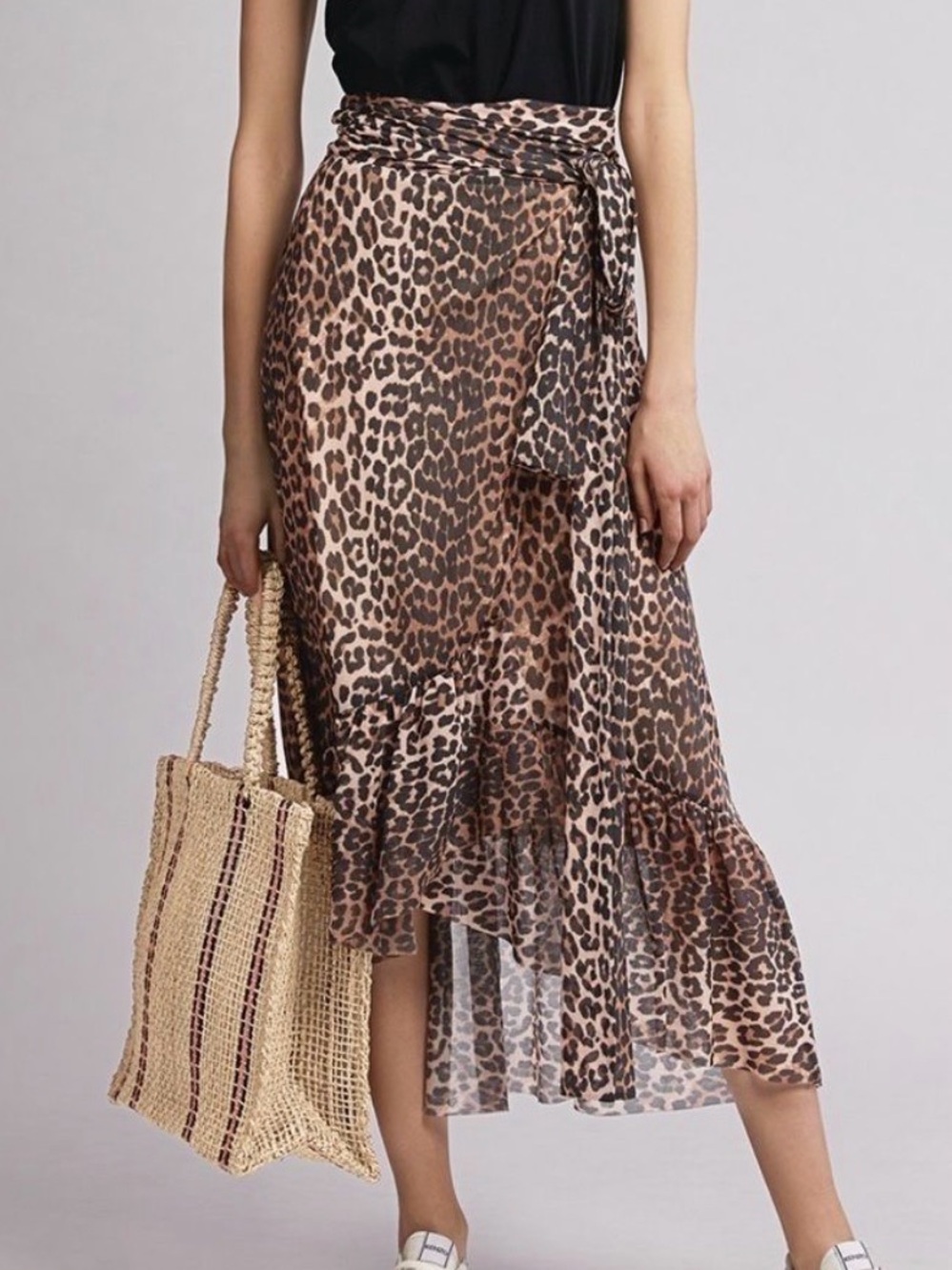 Ganni Leopard Print Wrap Maxi Skirt - Brown